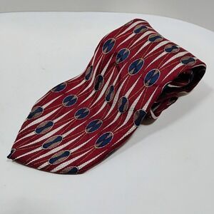 Bass Men's Neck Tie Red Geometric 100% Imported Silk Italy Made in USA
